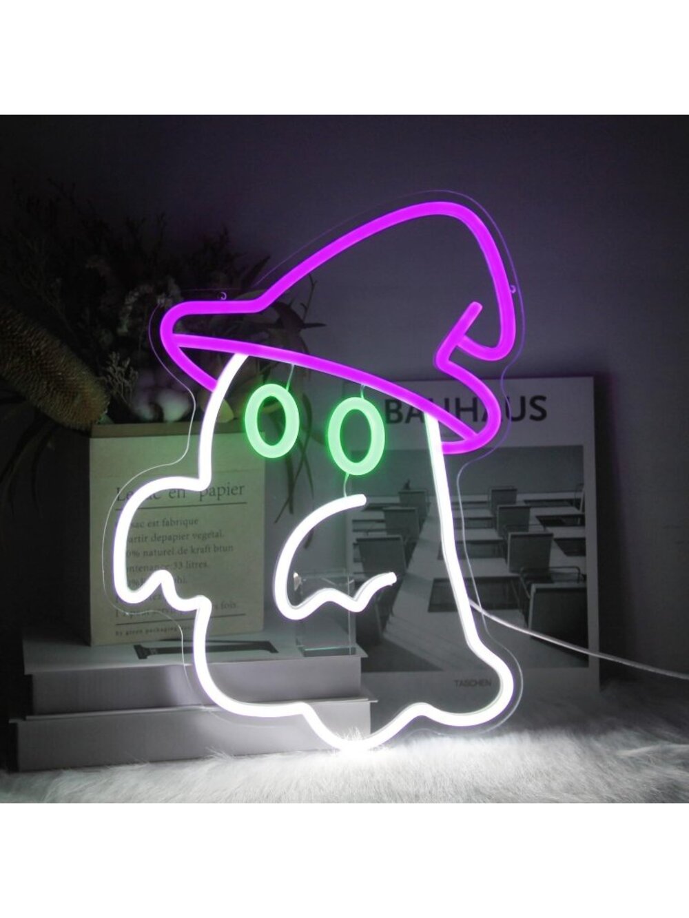 Witch Hat Ghost Neon Sign Purple White Green LED Neon Light for Halloween Decor